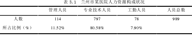 表 3.1  蘭州市某醫(yī)院人力資源構成狀況